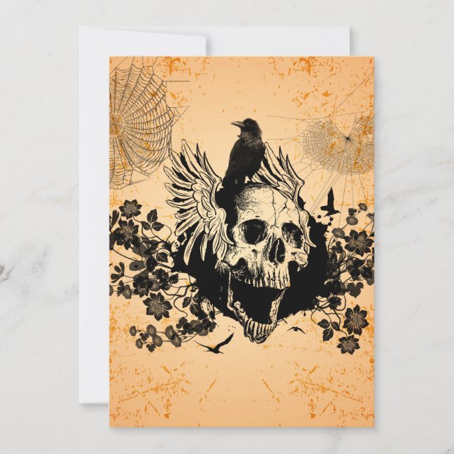 Awesome skull with wings and crow invitation (Front)