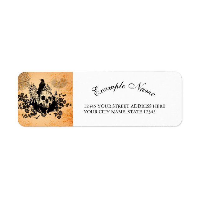 Awesome skull with wings and crow return address label (Front)
