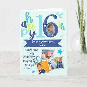 Awesome Son 16th Birthday Photo Memories Card