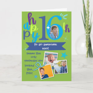 Awesome Son 16th Birthday Photo Memories Card