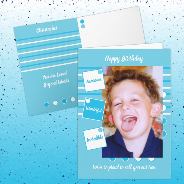 Awesome Son Blue and white Birthday Card (Creator Uploaded)