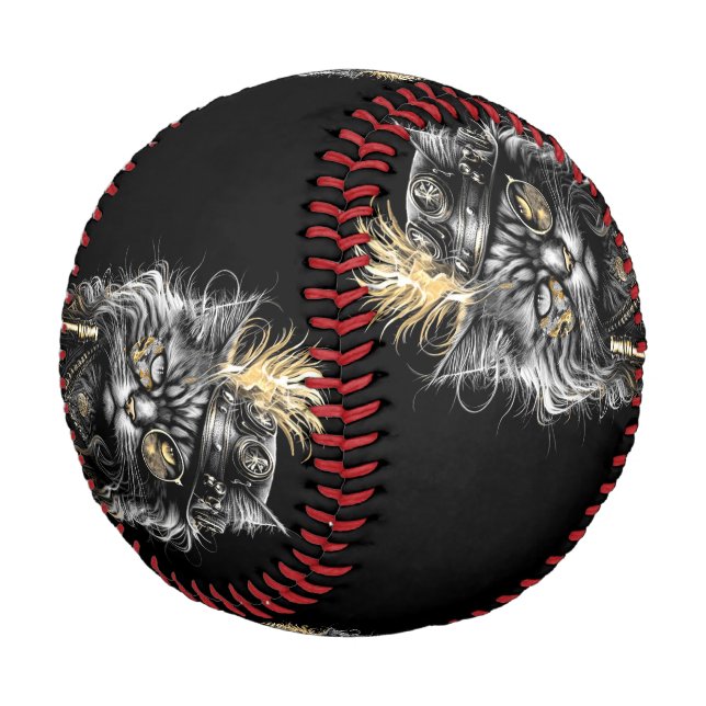 Awesome Steampunk Cat  Baseball (Angled)