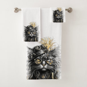 Awesome Steampunk Cat  Bath Towel Set
