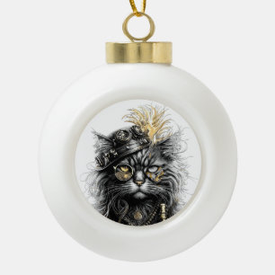 Awesome Steampunk Cat  Ceramic Ball Christmas Ornament