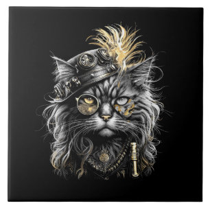 Awesome Steampunk Cat Ceramic Tile