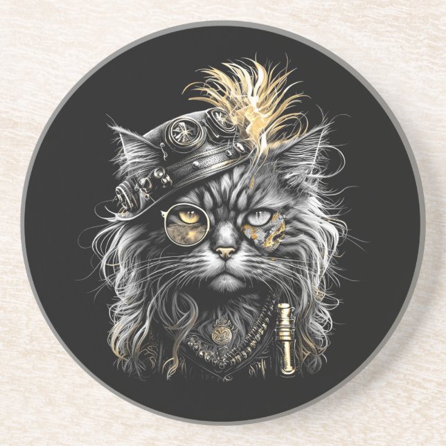 Awesome Steampunk Cat  Coaster (Front)
