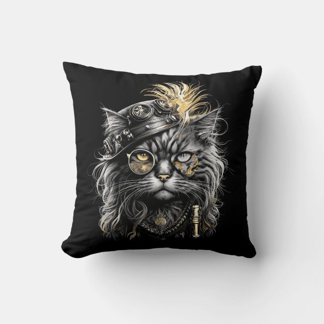 Awesome Steampunk Cat  Cushion (Front)