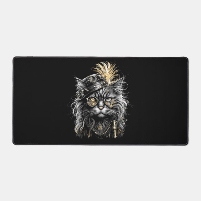 Awesome Steampunk Cat  Desk Mat (Front)