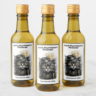 Awesome Steampunk Cat Gifts Wine Label