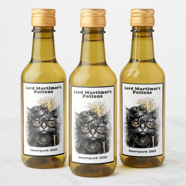 Awesome Steampunk Cat Gifts  Wine Label (Bottles)