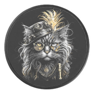 Awesome Steampunk Cat Hockey Puck