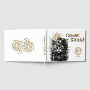 Awesome Steampunk Cat Information Spine Guest Book