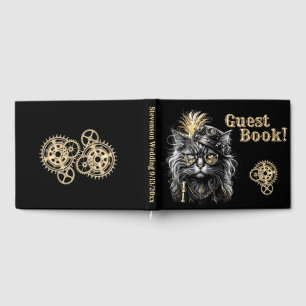 Awesome Steampunk Cat Information Spine Guest Book