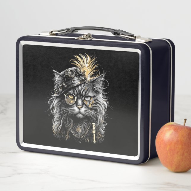 Awesome Steampunk Cat  Metal Lunch Box (In Situ)
