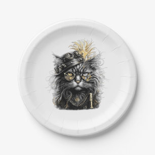 Awesome Steampunk Cat Paper Plate