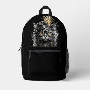 Awesome Steampunk Cat Printed Backpack