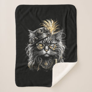 Awesome Steampunk Cat Sherpa Blanket
