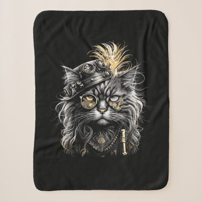 Awesome Steampunk Cat  Sherpa Blanket (Front)