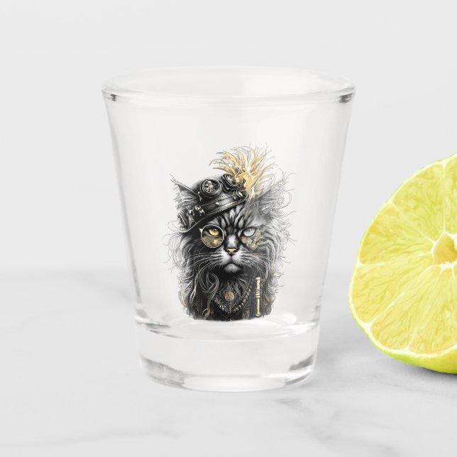 Awesome Steampunk Cat  Shot Glass (Front)
