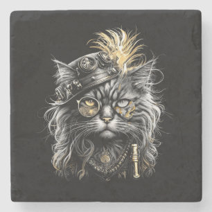 Awesome Steampunk Cat Stone Coaster