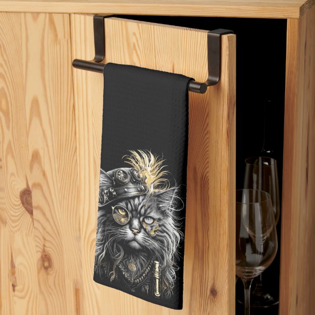 Awesome Steampunk Cat  Tea Towel (Thirds Fold)