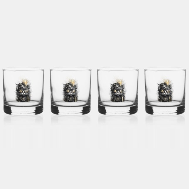 Awesome Steampunk Cat  Whiskey Glass (Front)