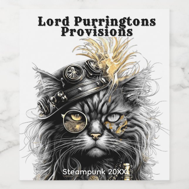 Awesome Steampunk Cat  Wine Label (Single Label)