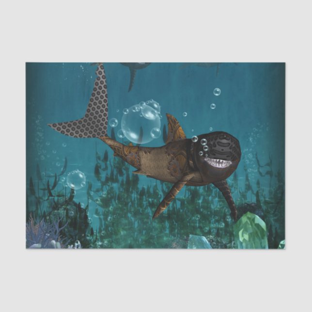 Awesome steampunk shark tissue paper (Front)