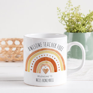 Awesome Teacher Fuel Doodle Rainbow Personalised Coffee Mug