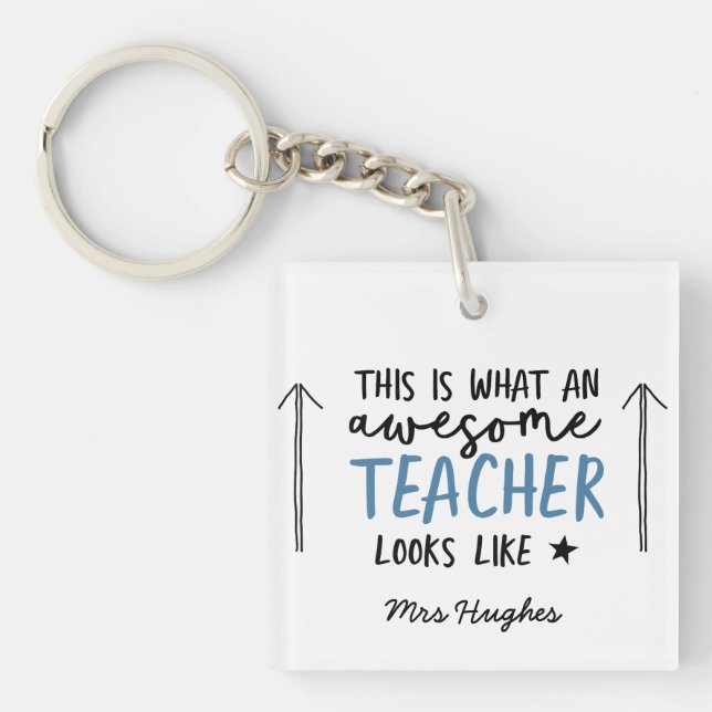 Awesome teacher modern typography blue gift key ring (Front)