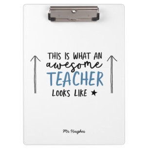 Awesome teacher modern typography blue gift tote clipboard
