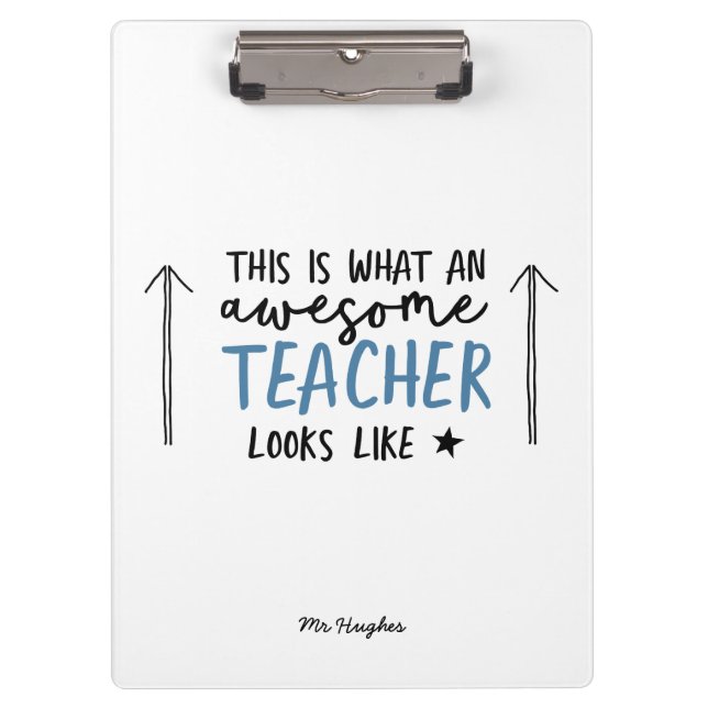 Awesome teacher modern typography blue gift tote clipboard (Front)