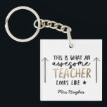 Awesome teacher modern typography gold gift key ring<br><div class="desc">This is what a awesome teacher looks like. Awesome teacher modern typography gift. With hand lettered modern fun script,  and space for their name and the name of your child. The perfect end of year,  Christmas or holiday gift for your favourite teacher. Gold effect design.</div>