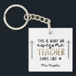 Awesome teacher modern typography gold gift key ring<br><div class="desc">This is what a awesome teacher looks like. Awesome teacher modern typography gift. With hand lettered modern fun script,  and space for their name and the name of your child. The perfect end of year,  Christmas or holiday gift for your favourite teacher. Gold effect design.</div>