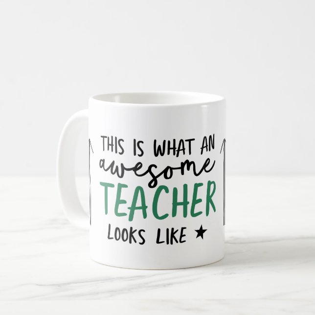 Awesome teacher modern typography green gift coffee mug (Front Left)