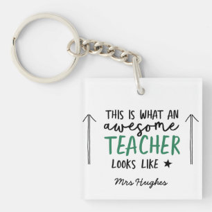 Awesome teacher modern typography green gift key ring