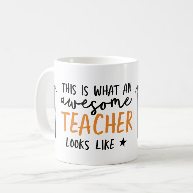 Awesome teacher modern typography orange gift coffee mug (Front Left)