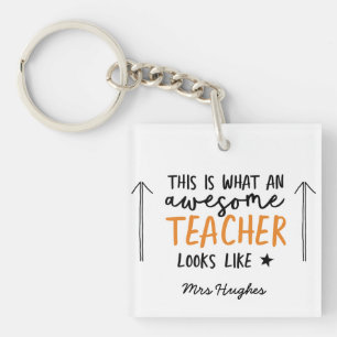 Awesome teacher modern typography orange gift key ring