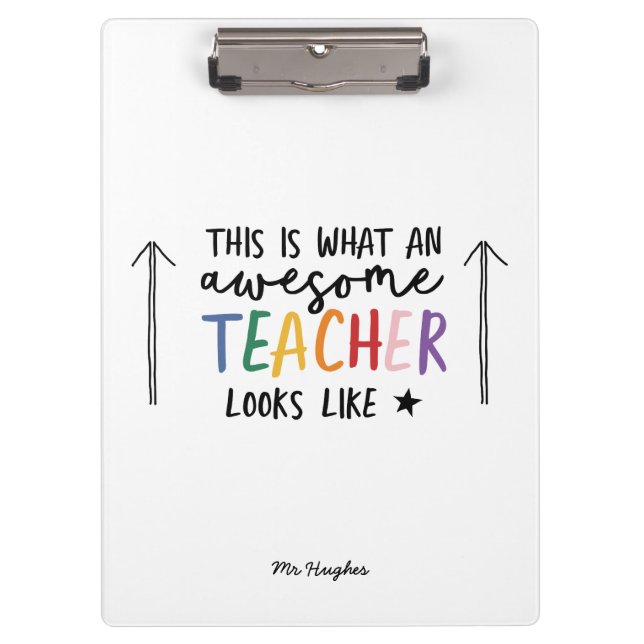 Awesome teacher modern typography rainbow clipboard (Front)