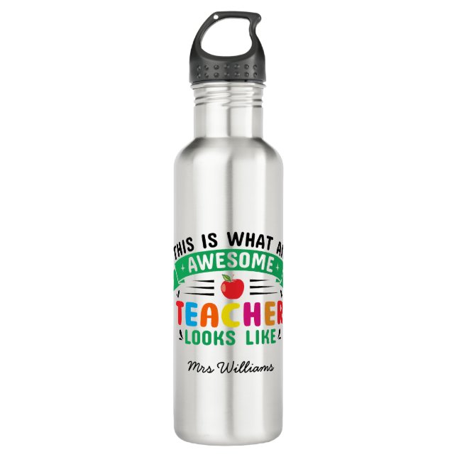 Awesome teacher modern typography rainbow gift 710 ml water bottle (Front)