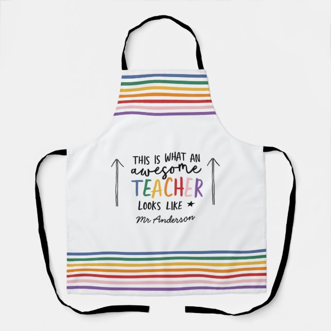 Awesome teacher modern typography rainbow gift apron (Front)