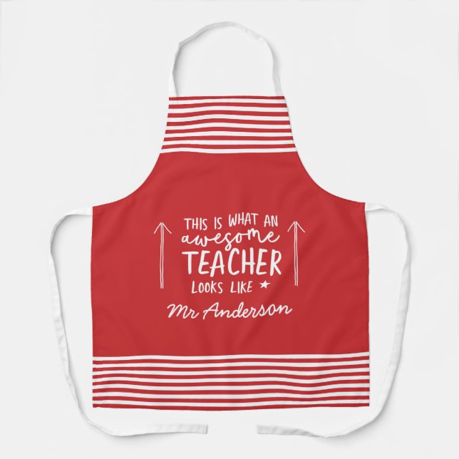 Awesome teacher modern typography rainbow gift apron (Front)