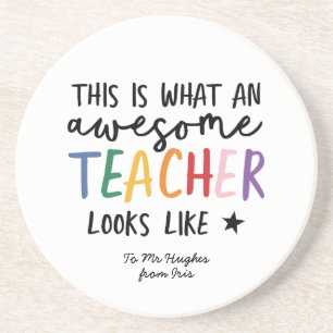 Awesome teacher modern typography rainbow gift coaster