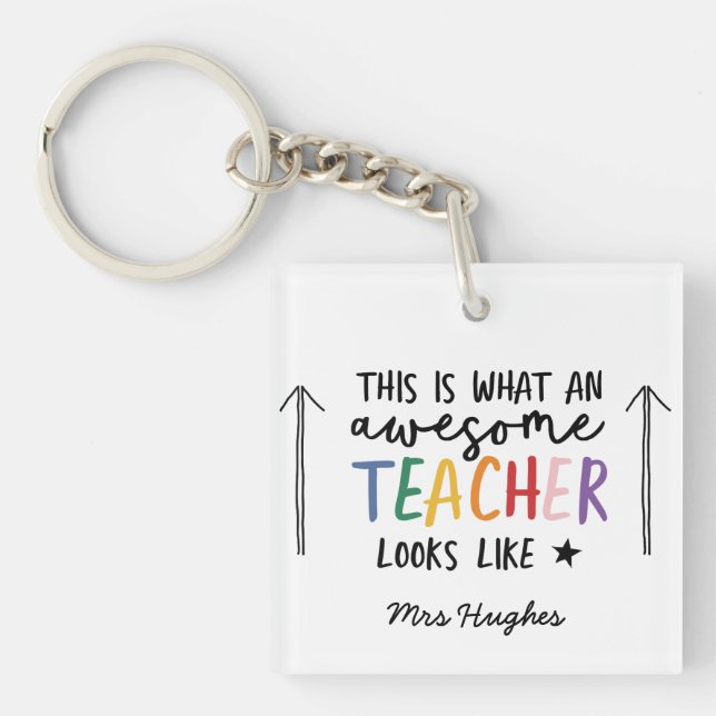 Awesome teacher modern typography rainbow gift key ring (Front)