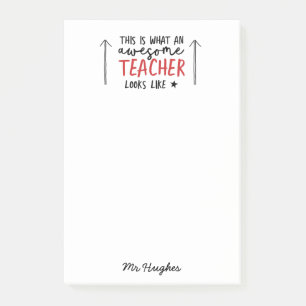Awesome teacher modern typography red gift post-it notes
