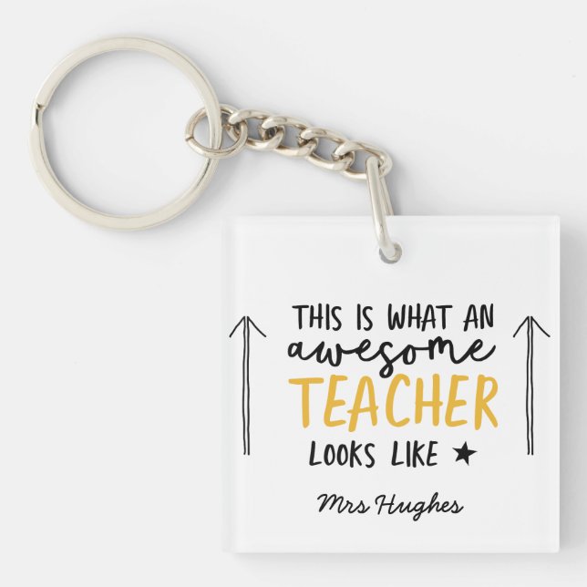 Awesome teacher modern typography yellow gift key ring (Front)