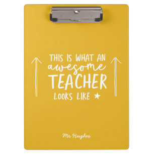 Awesome teacher modern typography yellow gift tote clipboard