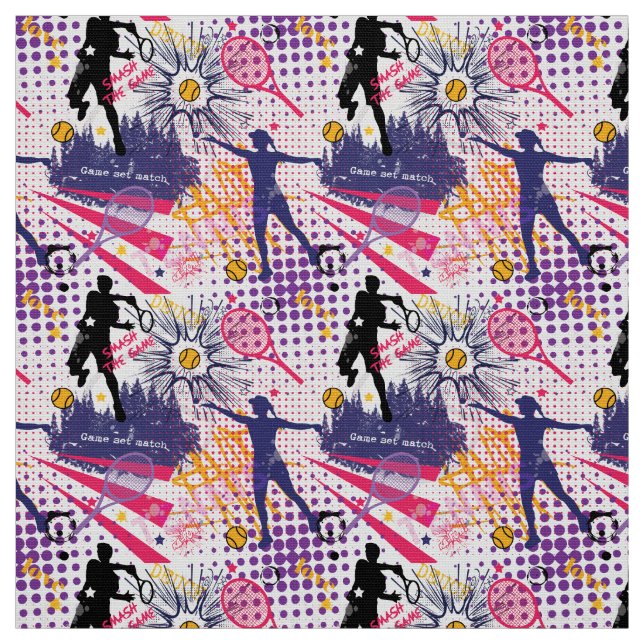 Awesome Tennis pattern purple +pink+yellow Fabric (Swatch)