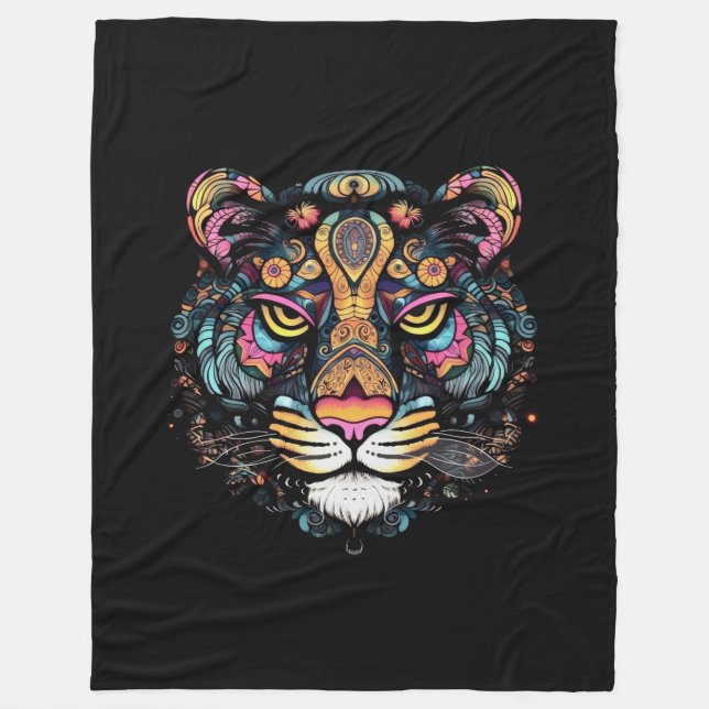 Awesome Tiger Head  Fleece Blanket (Front)