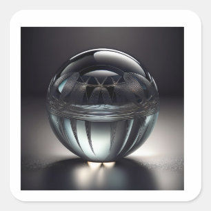 Awesome Transparent Glass Ball With Etched Design Square Sticker